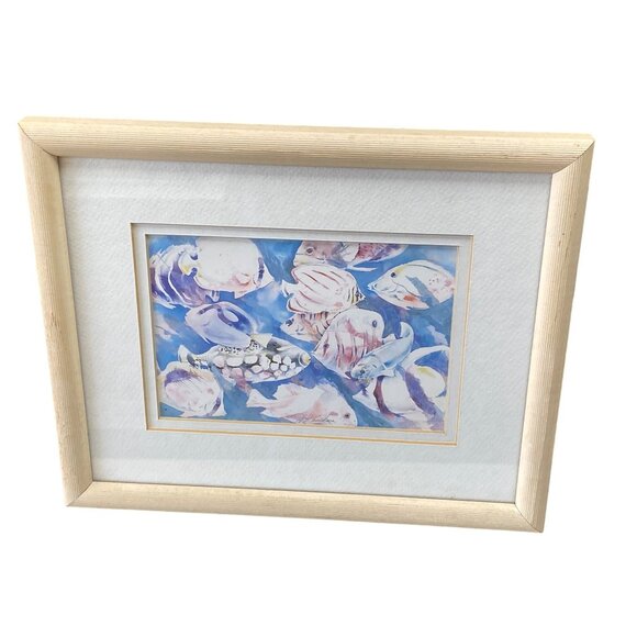 Fish Watercolor Print J. Kamikura 11" x 9" Framed - Picture 1 of 6